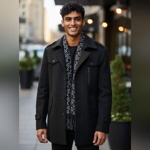 Mens Collection Navy 3/4 Lined Winter Pea Coat Detachable Scarf US med